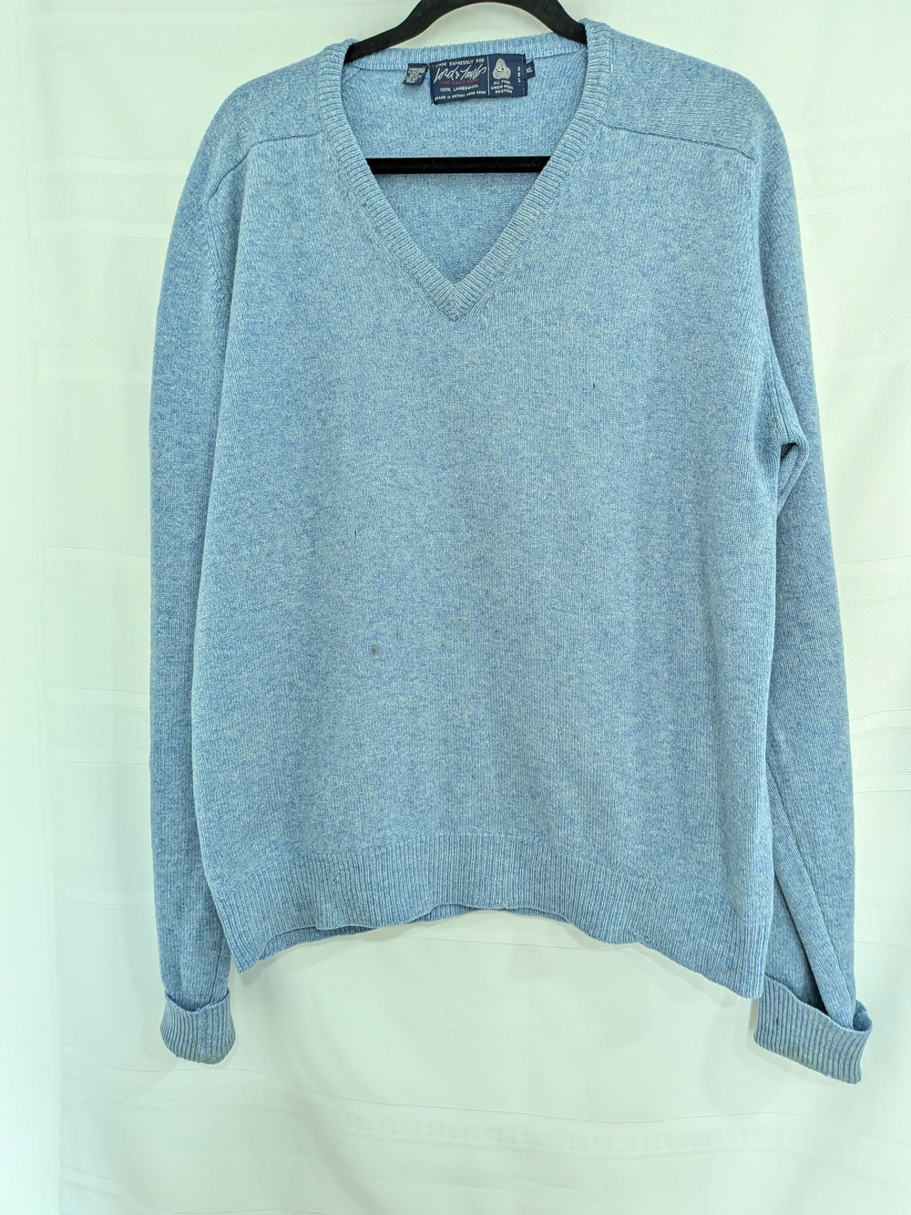 Vintage Lord And Taylor Light Blue V-Neck Wool Sweater